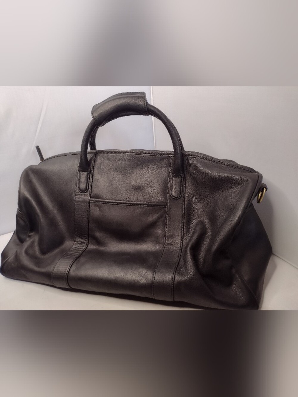 Vintage Coach Black Leather Cabin Duffle Bag Weekender Travel 0596